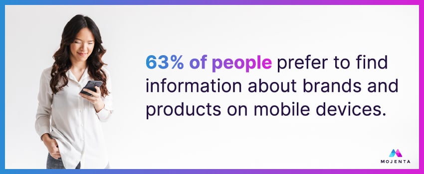 63% of people prefer to find information about brands and products on mobile devices.