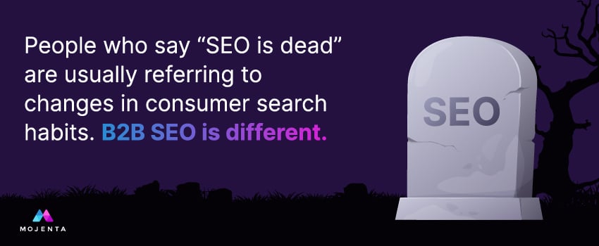 People who say “SEO is dead” are usually referring to changes in consumer search habits. B2B SEO is different.]