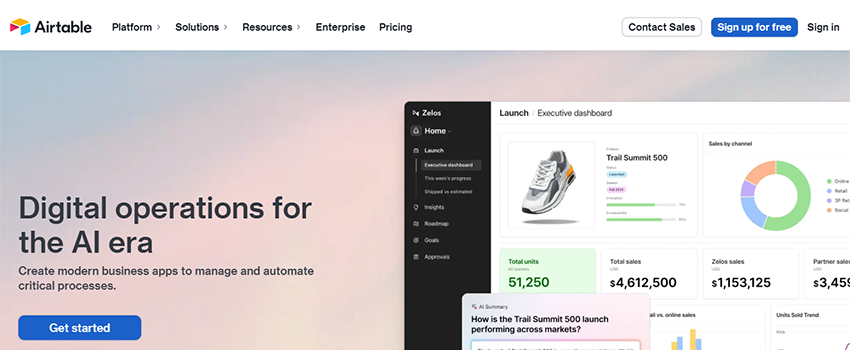 A screenshot of the Airtable home page.