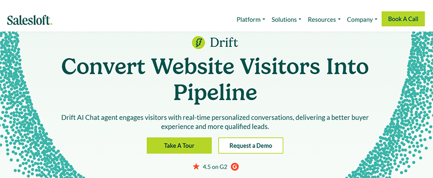 A screenshot of the Drift home page.