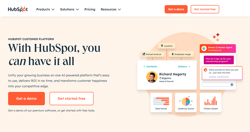 A screenshot of HubSpot's customer platform home page.