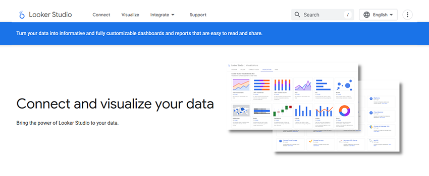 A screenshot of the Looker Studio home page.