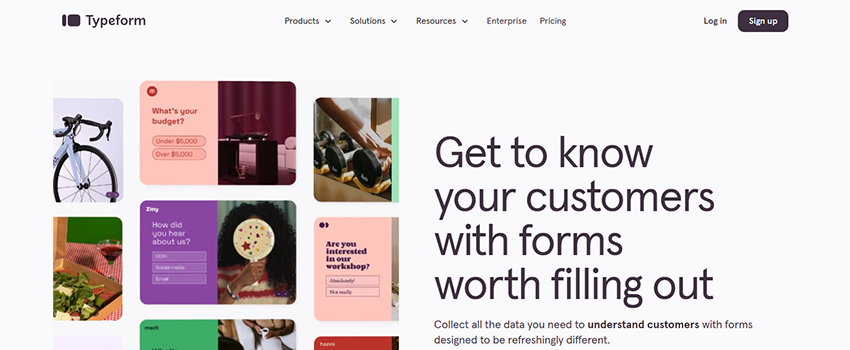 A screenshot of the Typeform home page.