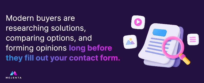 Modern buyers are researching solutions, comparing options, and forming opinions long before they fill out your contact form.