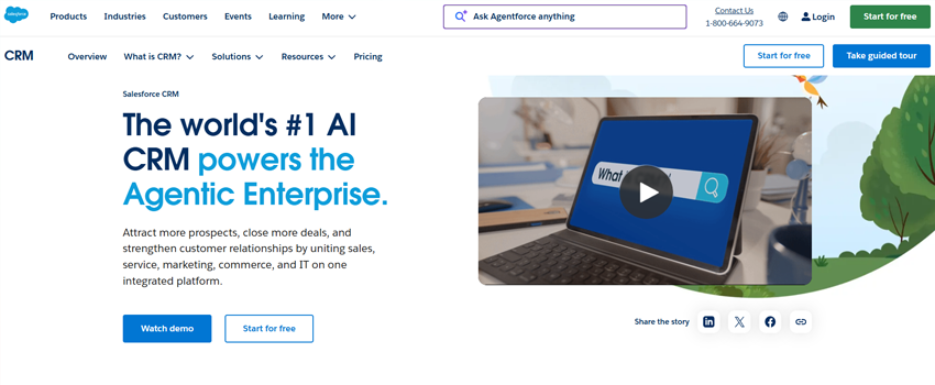 A screenshot of the top section of the Salesforce CRM landing page.