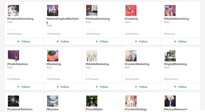 suggested hashtags to follow on linkedin