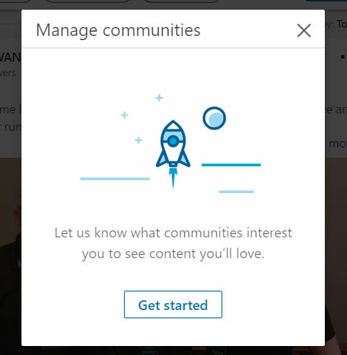 manage communities popup on linkedin
