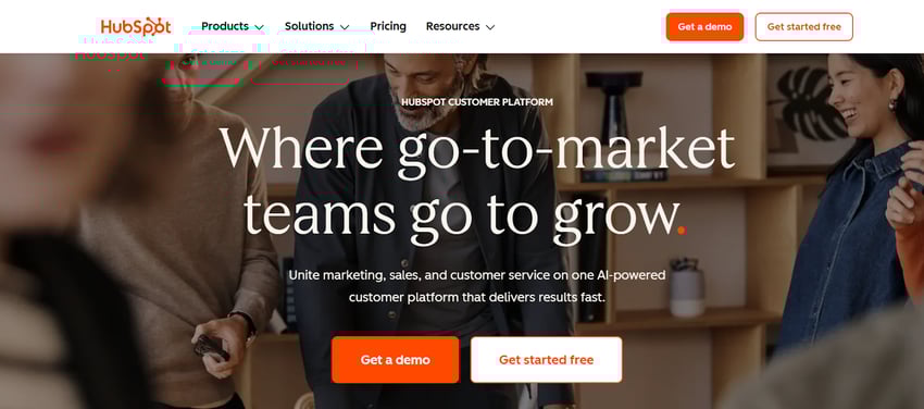 A screenshot of the home page for HubSpot CRM.